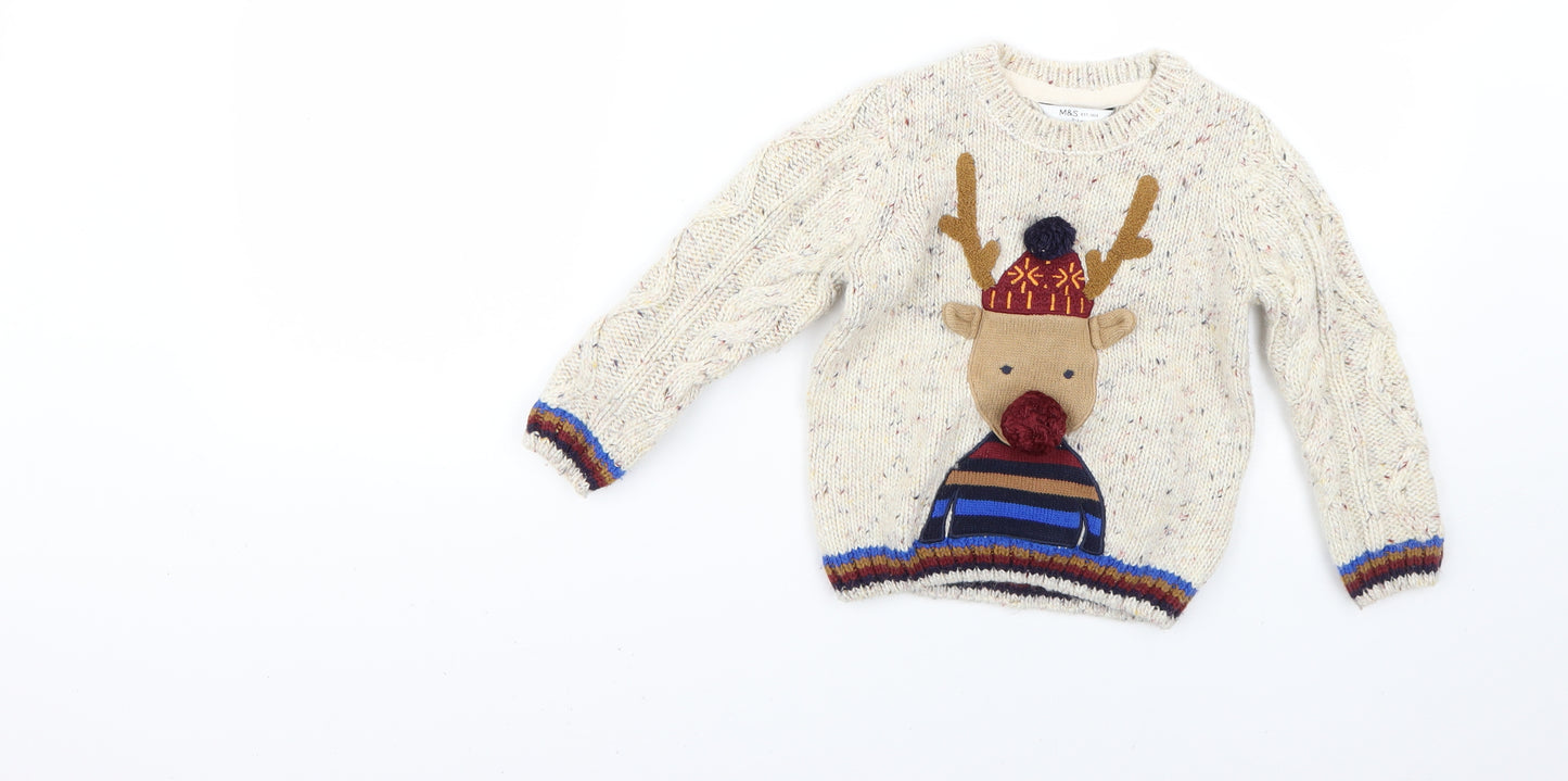 Marks and Spencer Boys Beige Geometric  Pullover Jumper Size 2-3 Years