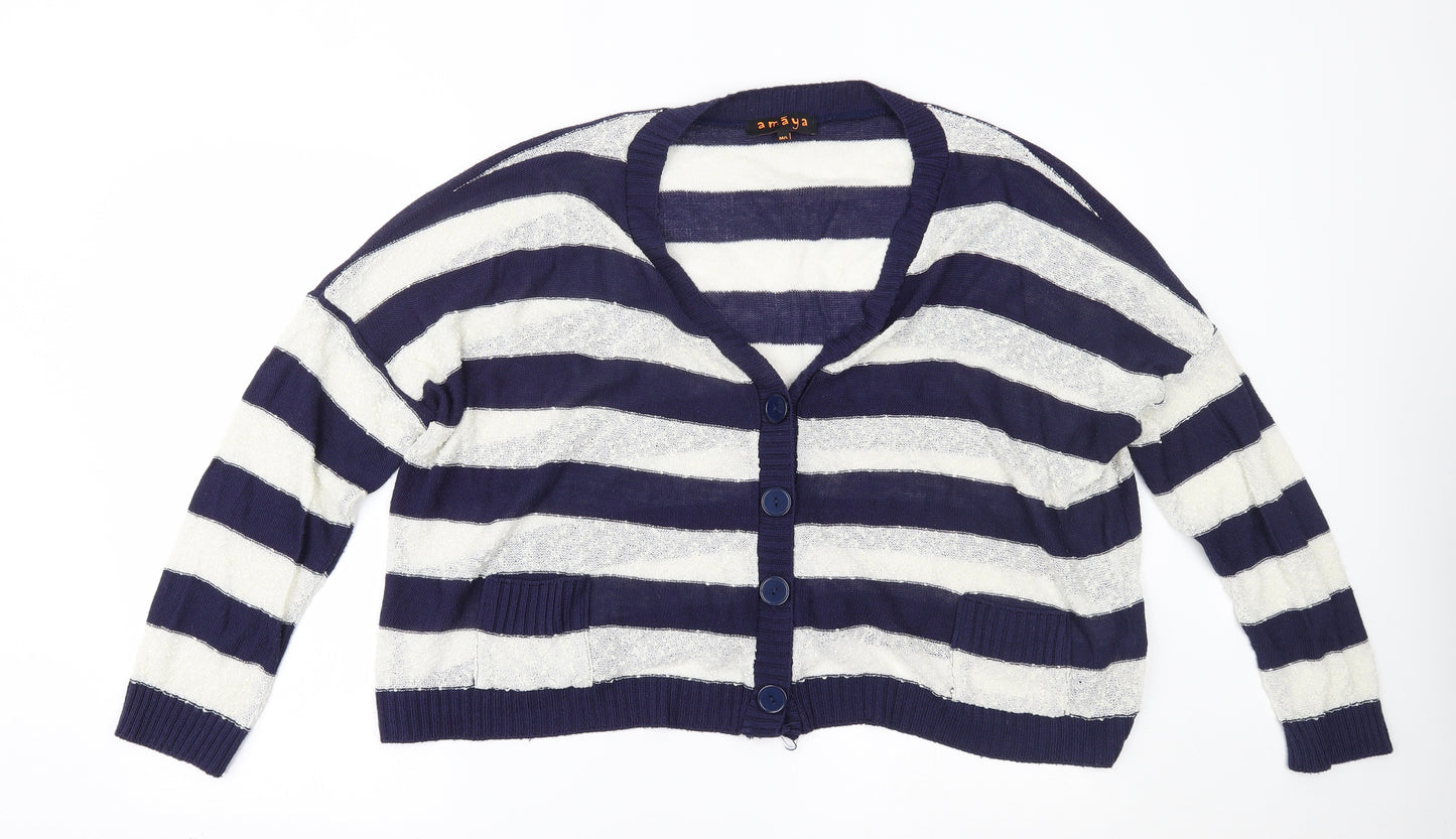 Amaya Womens Blue Striped  Cape Jumper Size L