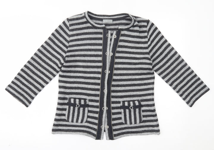 Per Una Womens Grey Striped Cardigan Jumper Size M