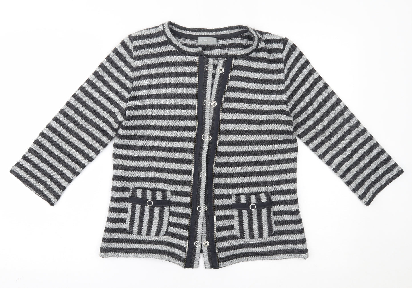 Per Una Womens Grey Striped  Cardigan Jumper Size M