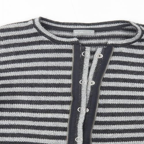 Per Una Womens Grey Striped  Cardigan Jumper Size M