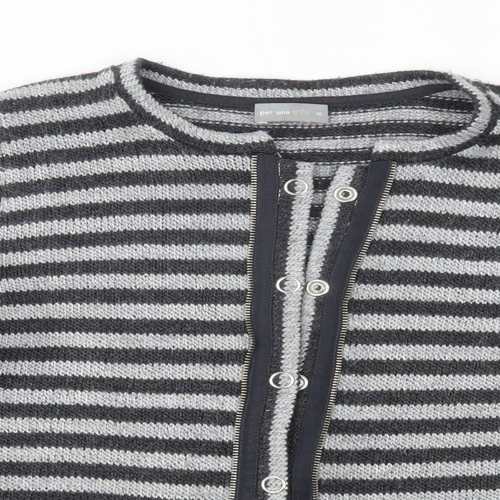 Per Una Womens Grey Striped  Cardigan Jumper Size M