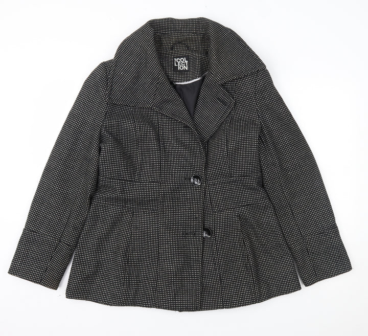 Debenhams Womens Black Polka Dot Overcoat Coat Size 14