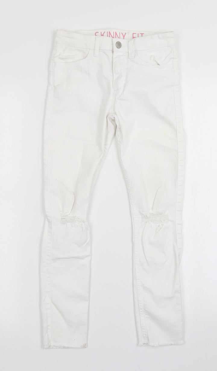 H&M Girls White  Denim Skinny Jeans Size 9-10 Years - Distressed