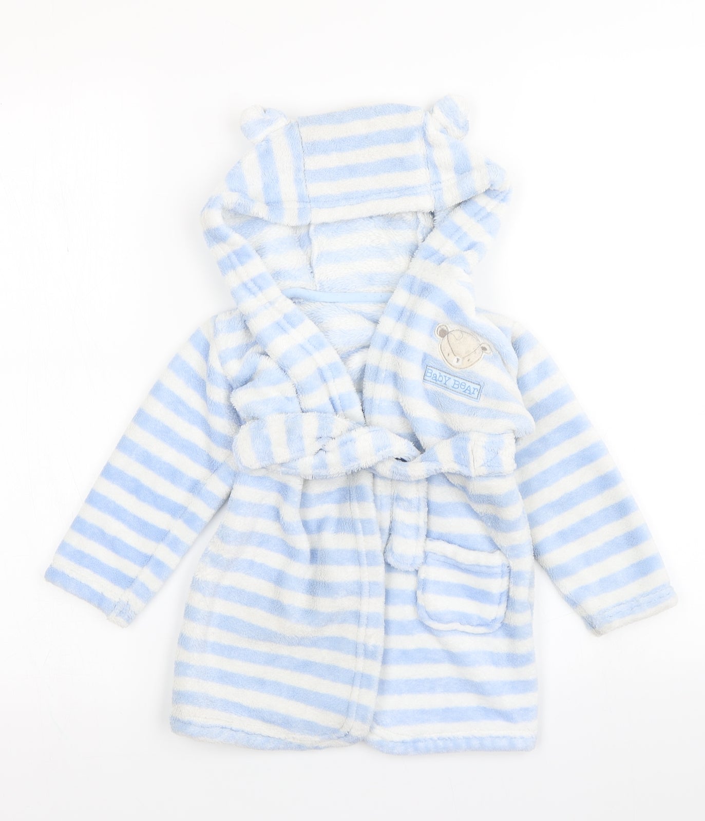 George Boys Blue Striped Fleece Kimono Robe Size 12-18 Months