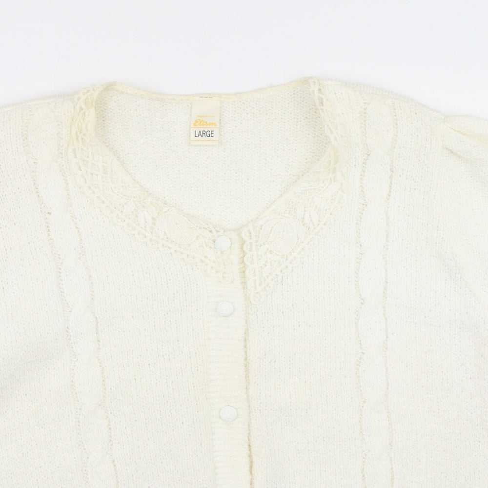 Etam Womens White  Knit Cardigan Jumper Size L