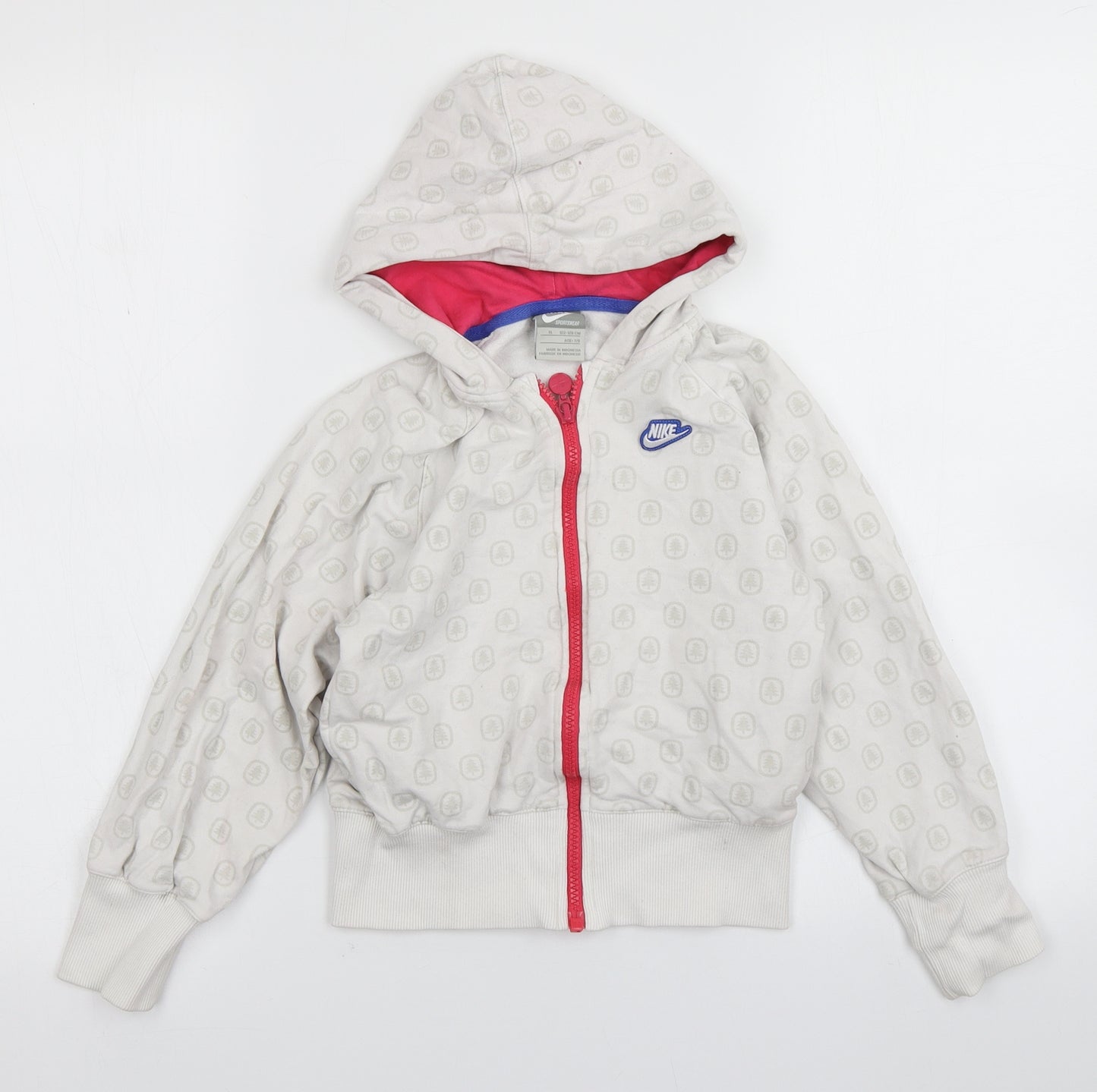 Nike Girls White Spotted  Full Zip Hoodie Size 7-8 Years