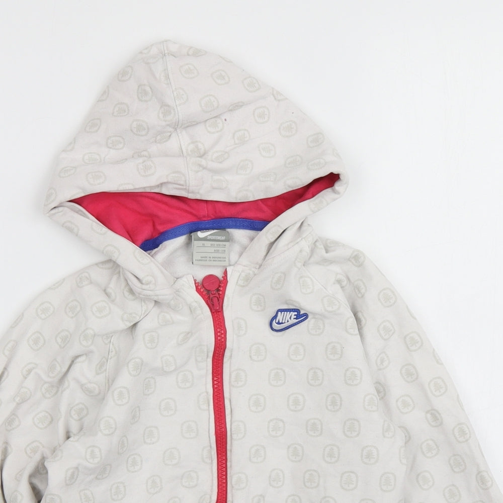 Nike Girls White Spotted  Full Zip Hoodie Size 7-8 Years
