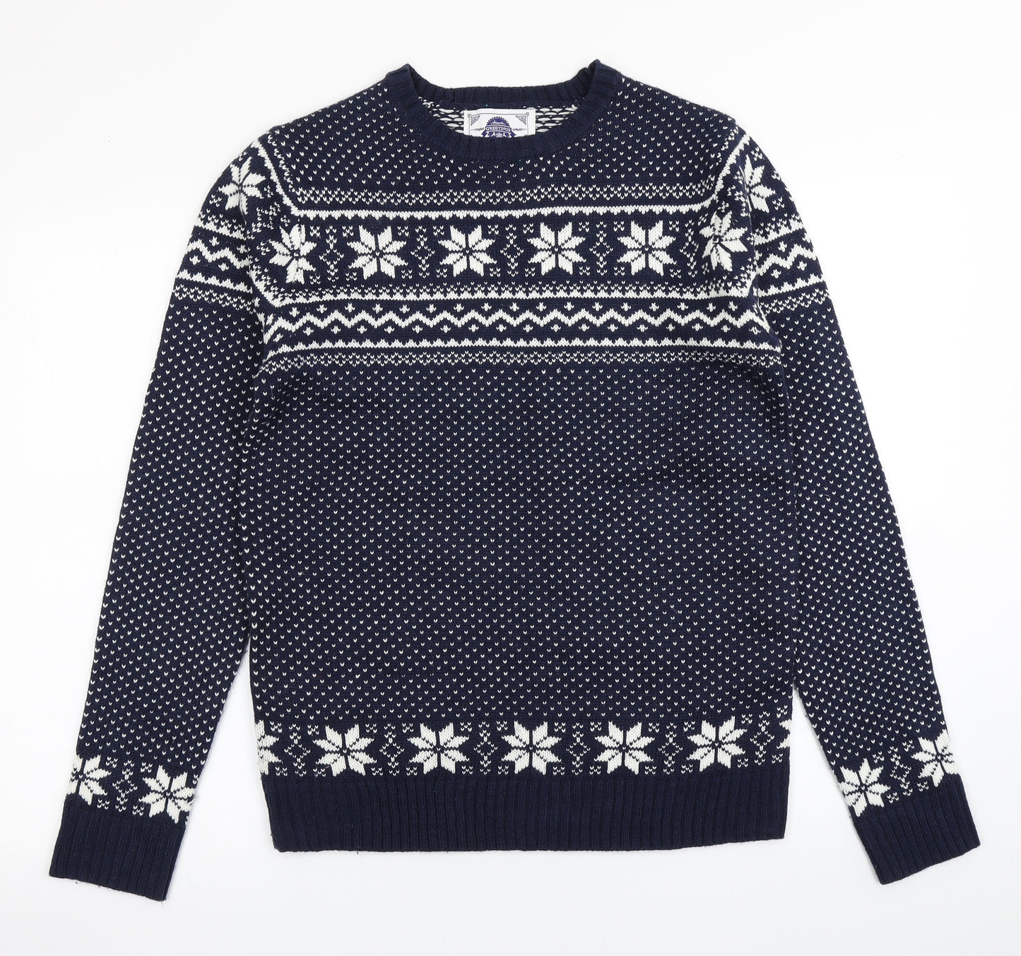 Seasons Greetings Mens Blue Fair Isle Knit Pullover Jumper Size M
