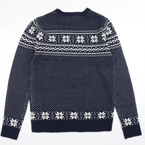 Seasons Greetings Mens Blue Fair Isle Knit Pullover Jumper Size M