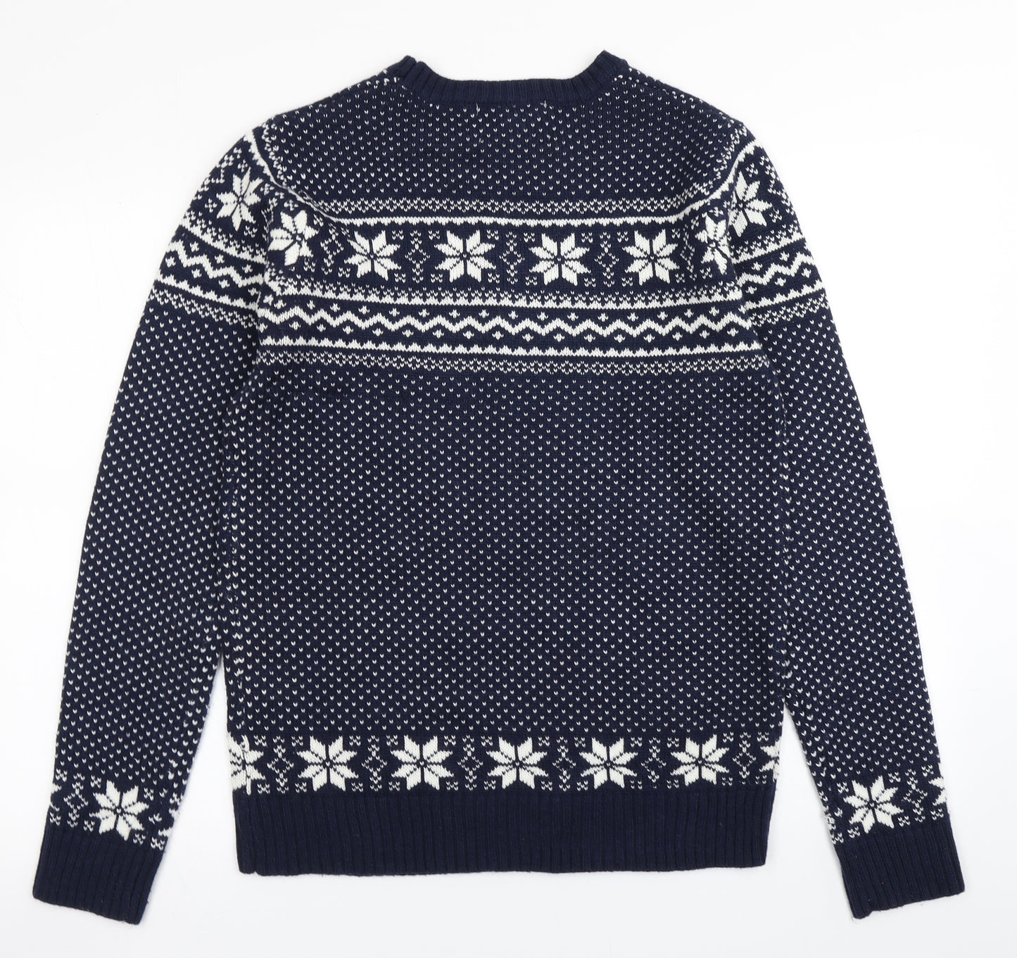 Seasons Greetings Mens Blue Fair Isle Knit Pullover Jumper Size M