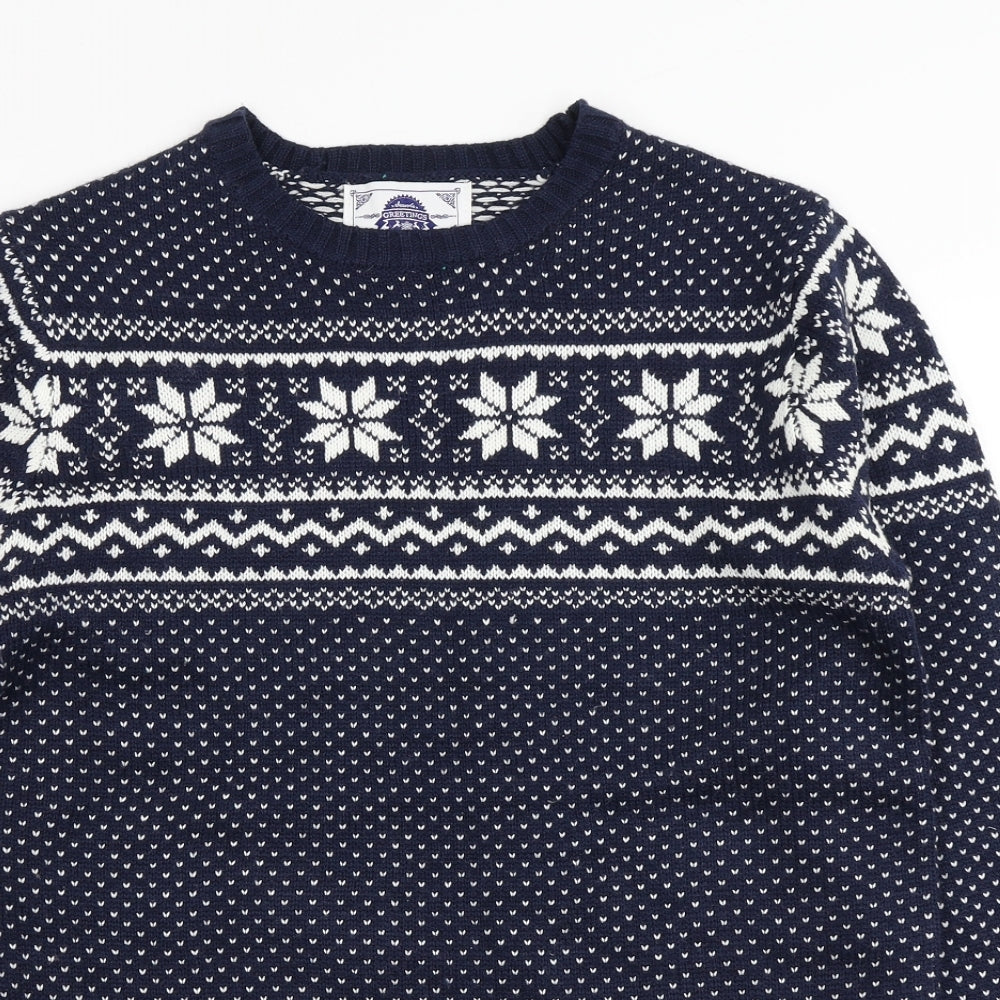Seasons Greetings Mens Blue Fair Isle Knit Pullover Jumper Size M