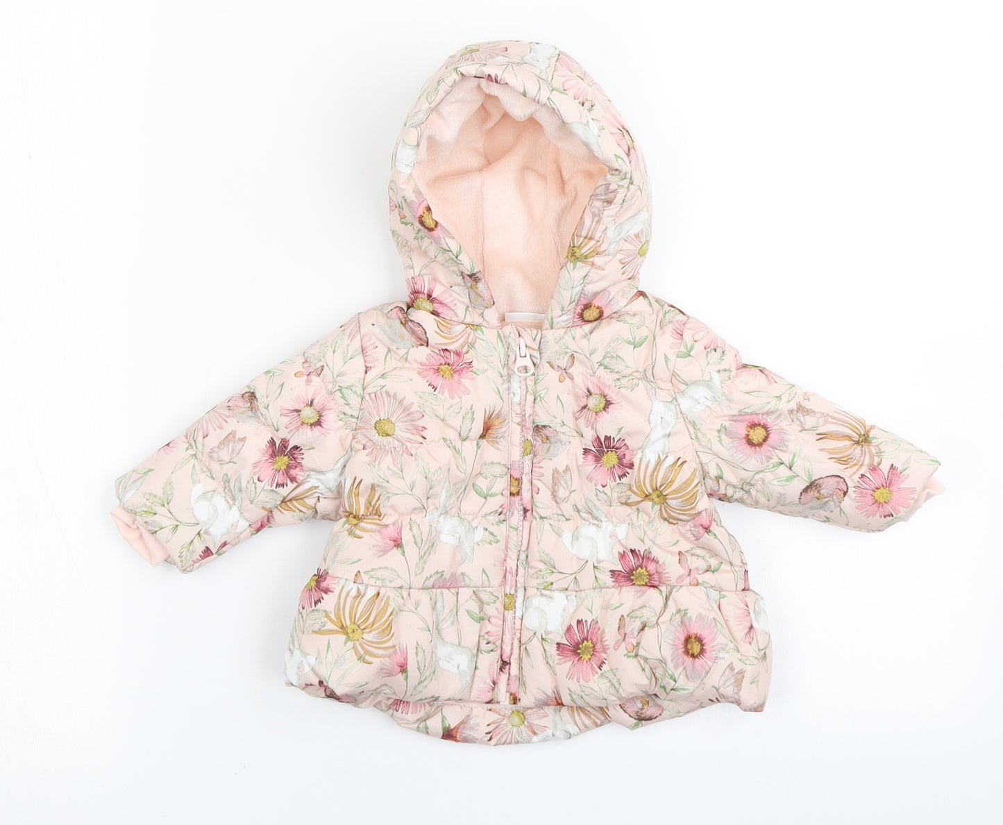 NEXT Girls Pink Floral  Parka Coat Size 0-3 Months