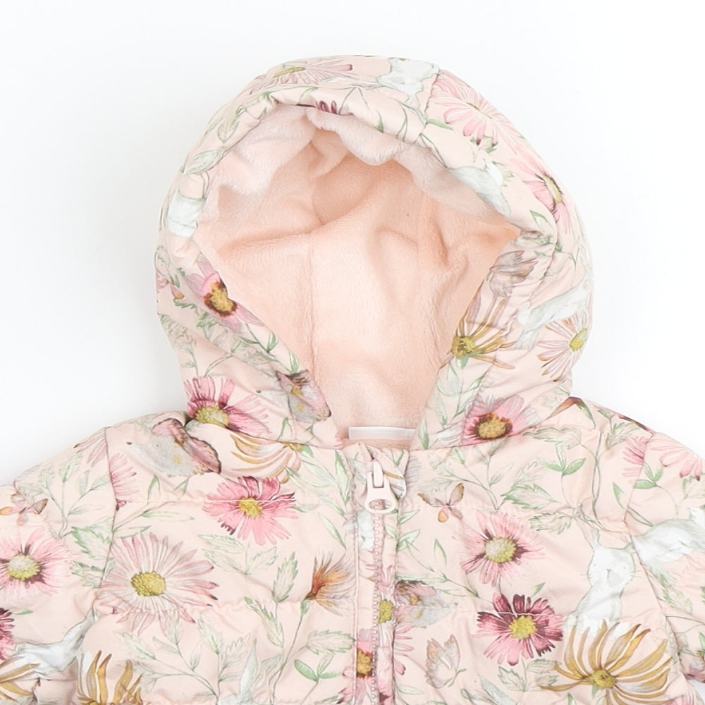 NEXT Girls Pink Floral  Parka Coat Size 0-3 Months