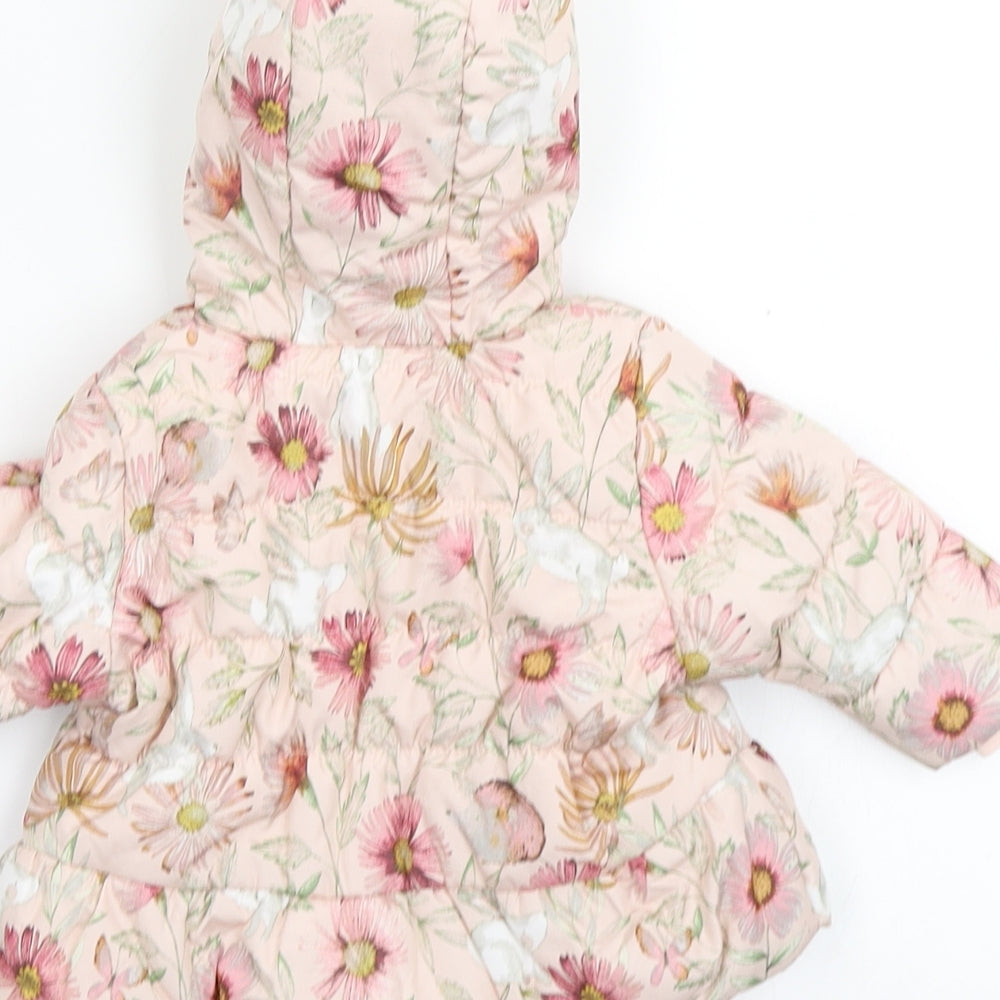 NEXT Girls Pink Floral  Parka Coat Size 0-3 Months