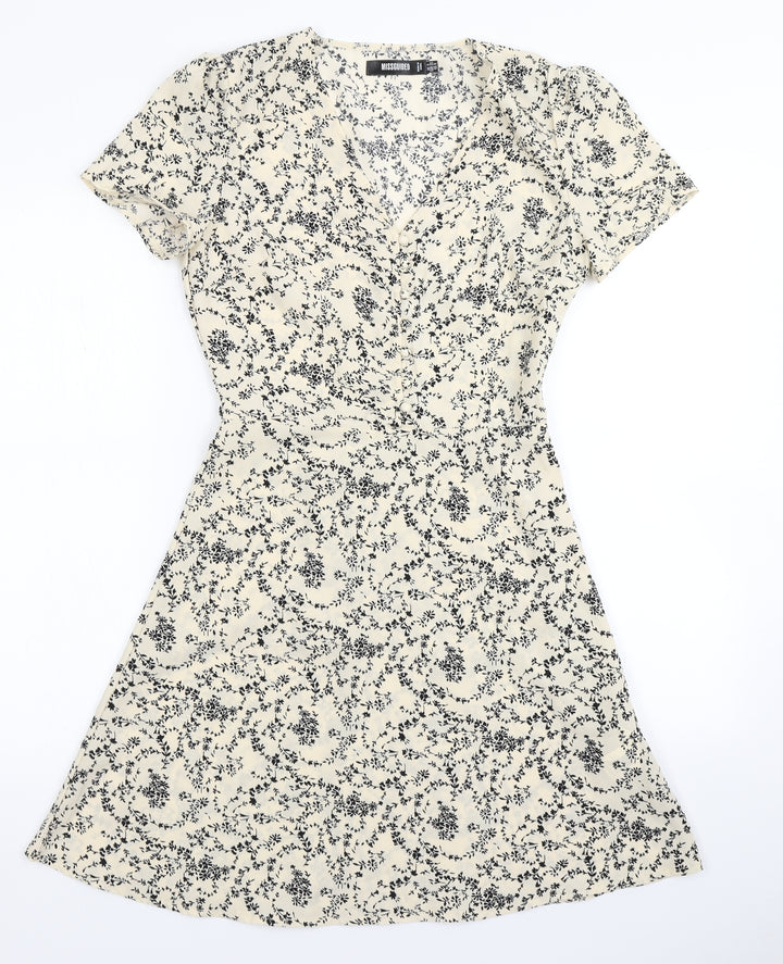 Missguided Womens Ivory Floral Fit & Flare Size 4