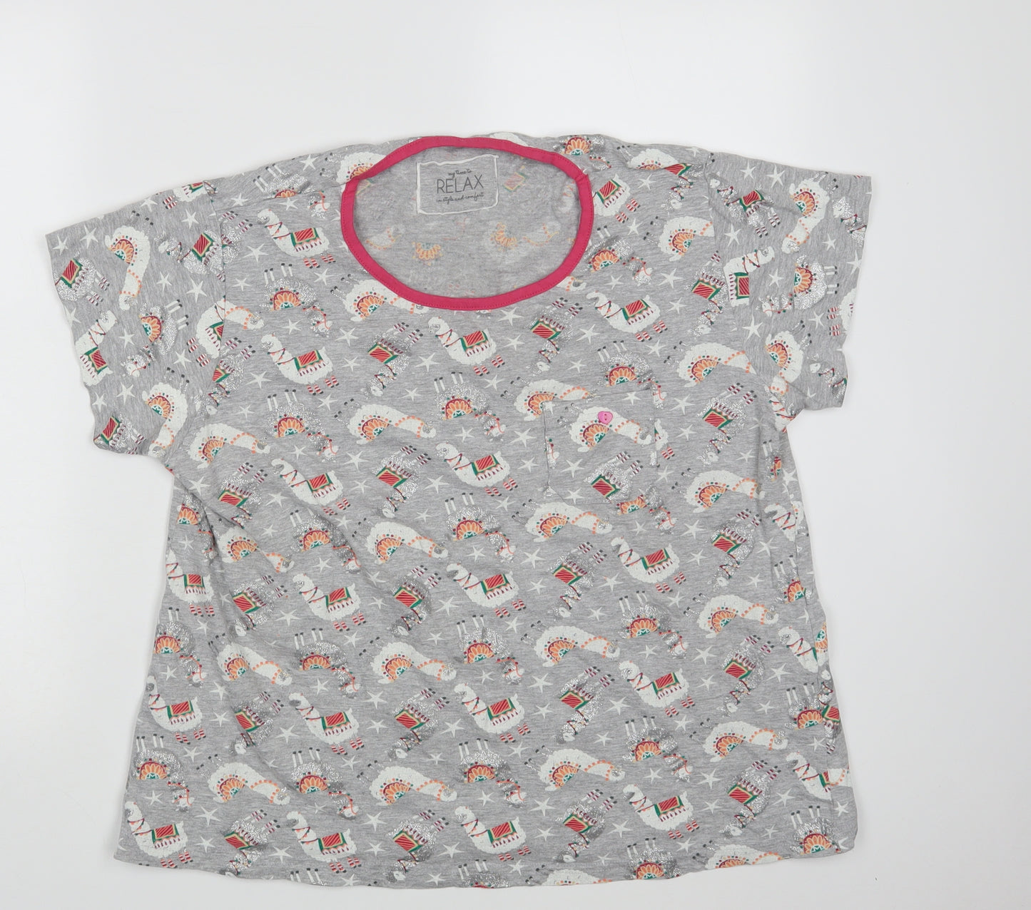 Peacocks Womens Grey Floral  Top Pyjama Top Size 18  - Seasonal Christmas Festive Holiday