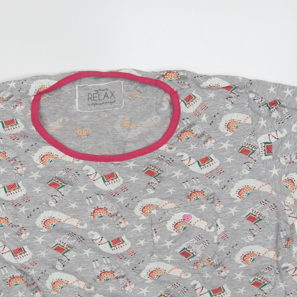 Peacocks Womens Grey Floral  Top Pyjama Top Size 18  - Seasonal Christmas Festive Holiday