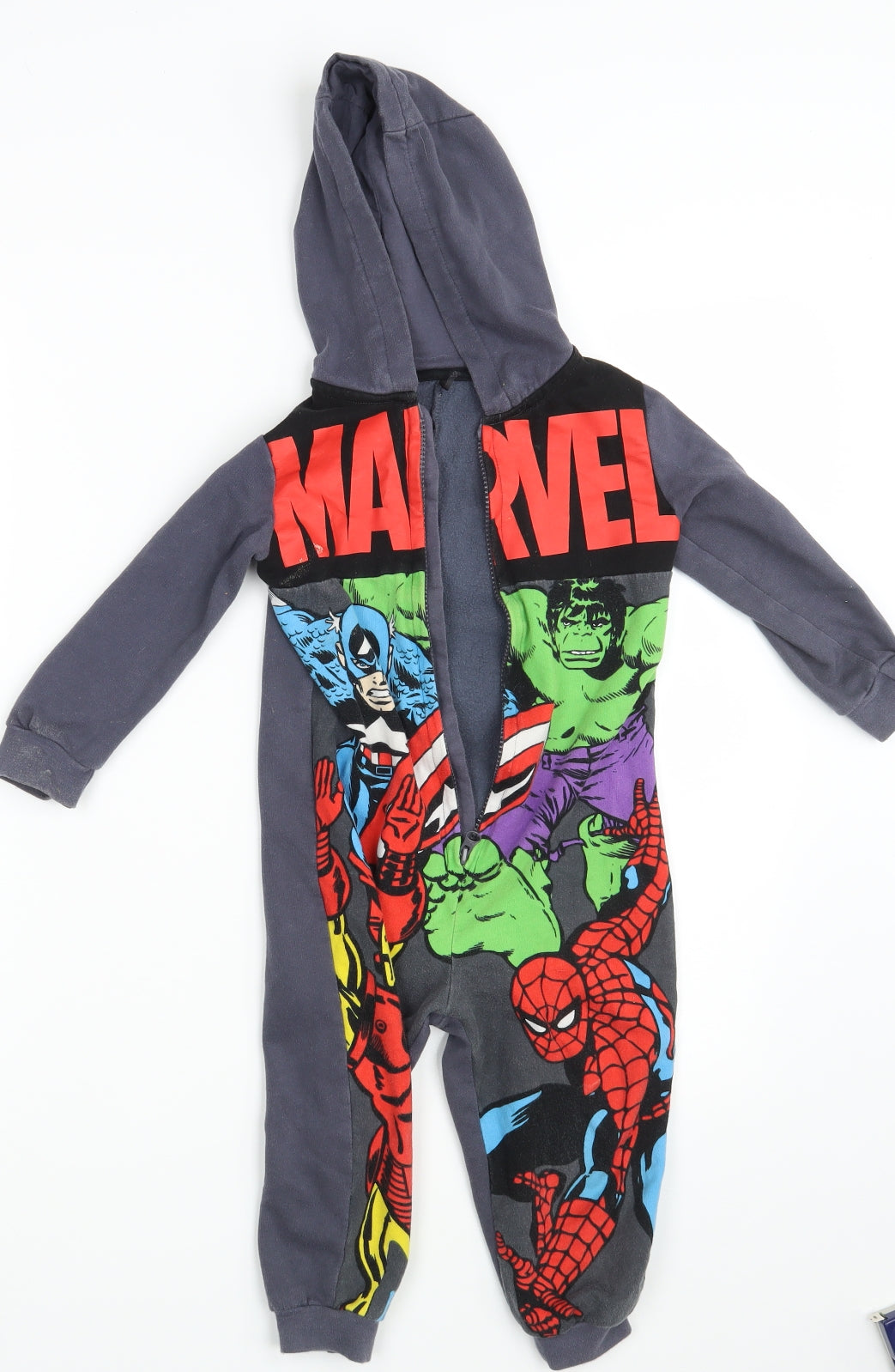 Marvel Comics Boys Grey Colourblock   One Piece Size 2-3 Years  - Inside Leg 11 Inches