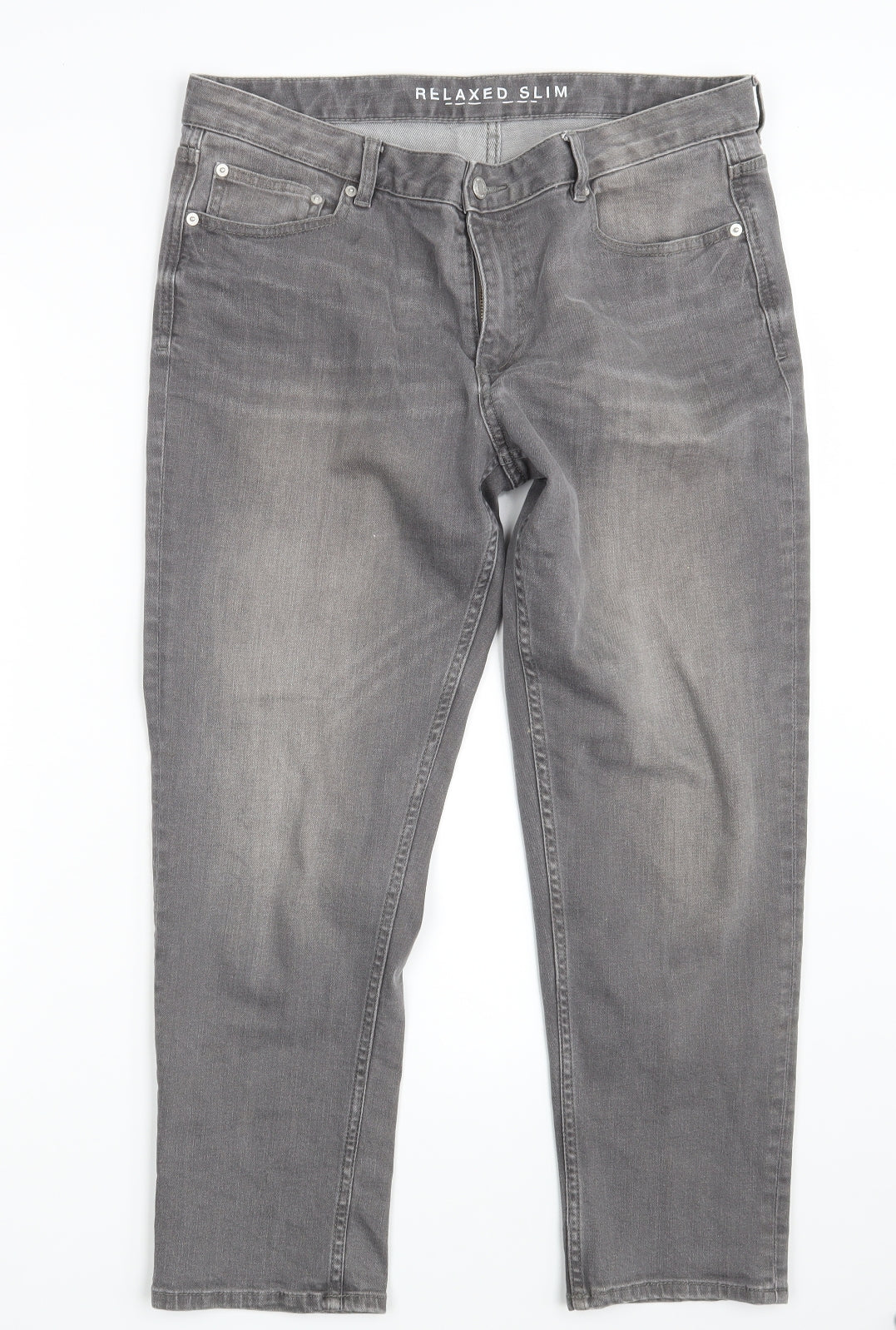 M&S Womens Grey  Denim Straight Jeans Size 14 L25 in