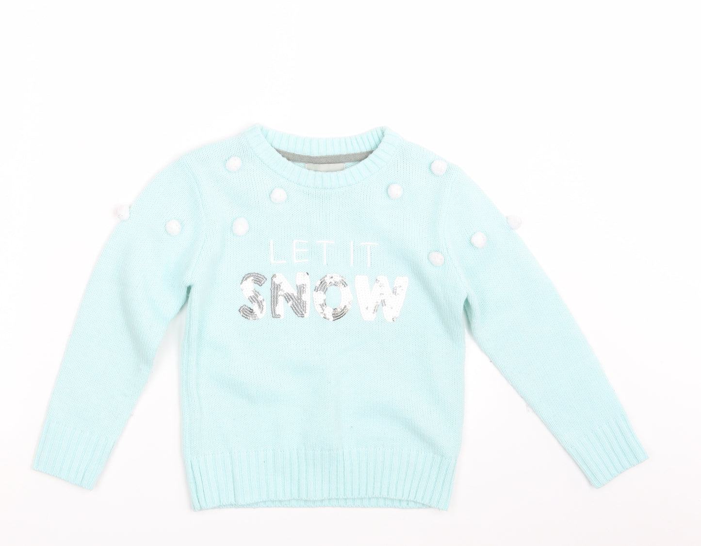 FESTIVE FUN Girls Blue  Knit Pullover Jumper Size 6 Years  - Seasonal Christmas Festive Holiday