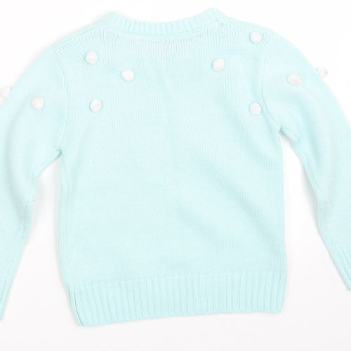 FESTIVE FUN Girls Blue  Knit Pullover Jumper Size 6 Years  - Seasonal Christmas Festive Holiday