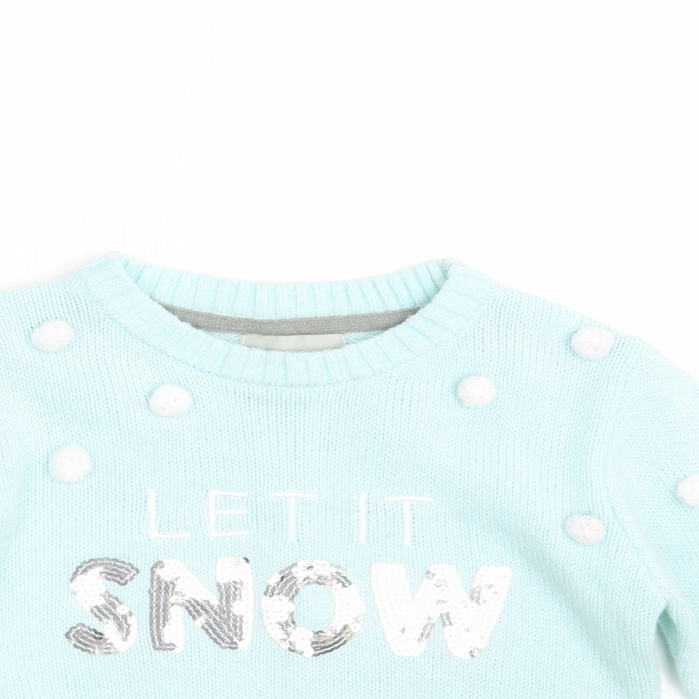 FESTIVE FUN Girls Blue  Knit Pullover Jumper Size 6 Years  - Seasonal Christmas Festive Holiday