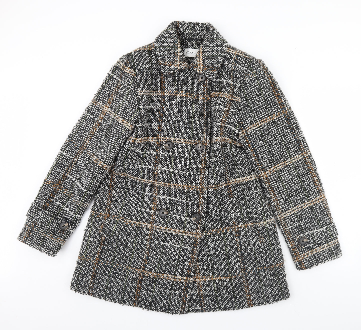 m&S Womens Black Check  Overcoat Coat Size 14