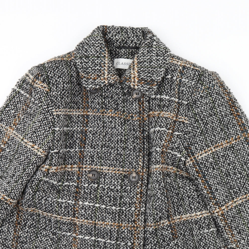 m&S Womens Black Check  Overcoat Coat Size 14