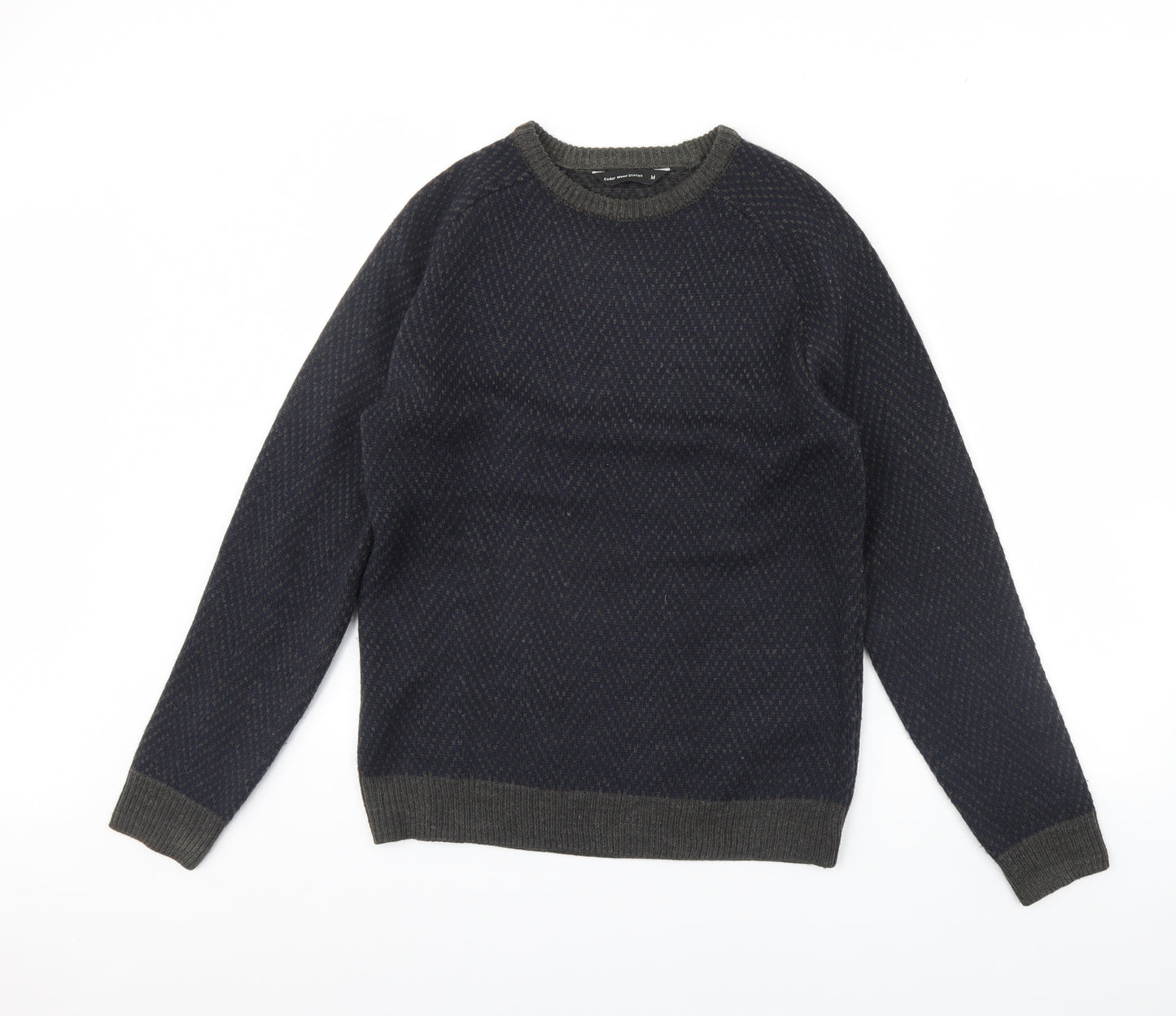 Cedar Wood State Mens Blue Herringbone  Pullover Jumper Size M