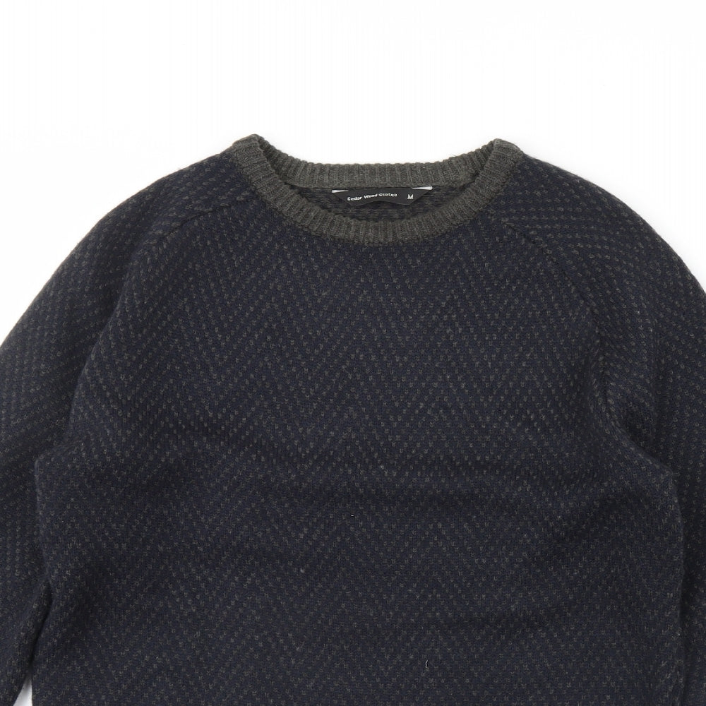 Cedar Wood State Mens Blue Herringbone  Pullover Jumper Size M