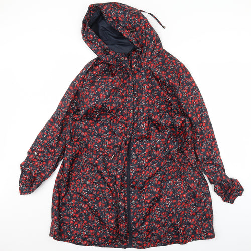 TU Womens Black Floral  Rain Coat Coat Size L