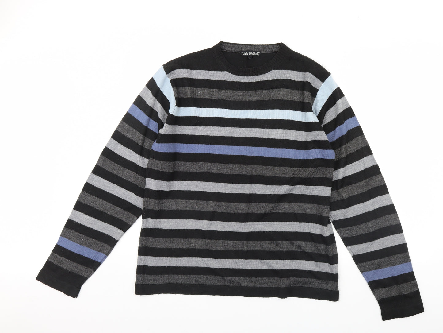 Full shock Mens Black Striped  Pullover Jumper Size L