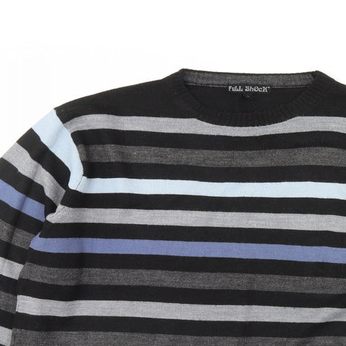 Full shock Mens Black Striped  Pullover Jumper Size L