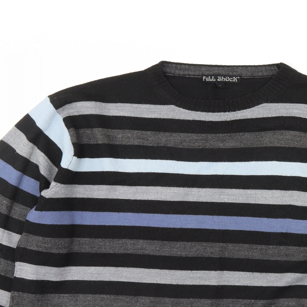 Full shock Mens Black Striped  Pullover Jumper Size L