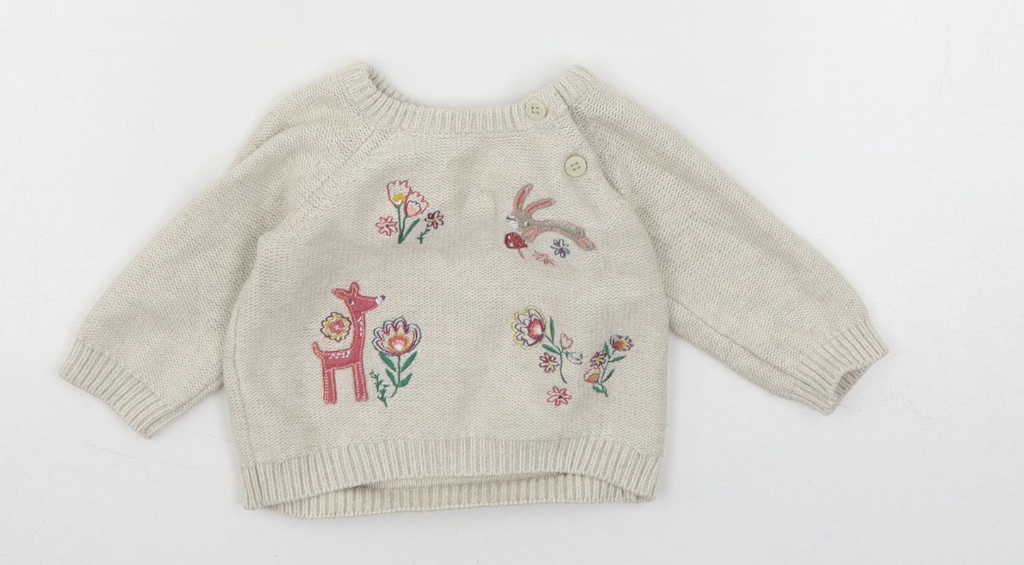 Nutmeg Girls Ivory  Knit Pullover Jumper Size 0-3 Months  - Rabbit