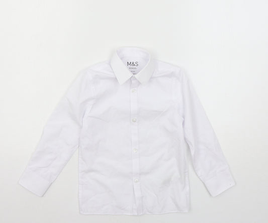 Front view of Marks & Spencer girls’ white basic button-up, size 4-5, years