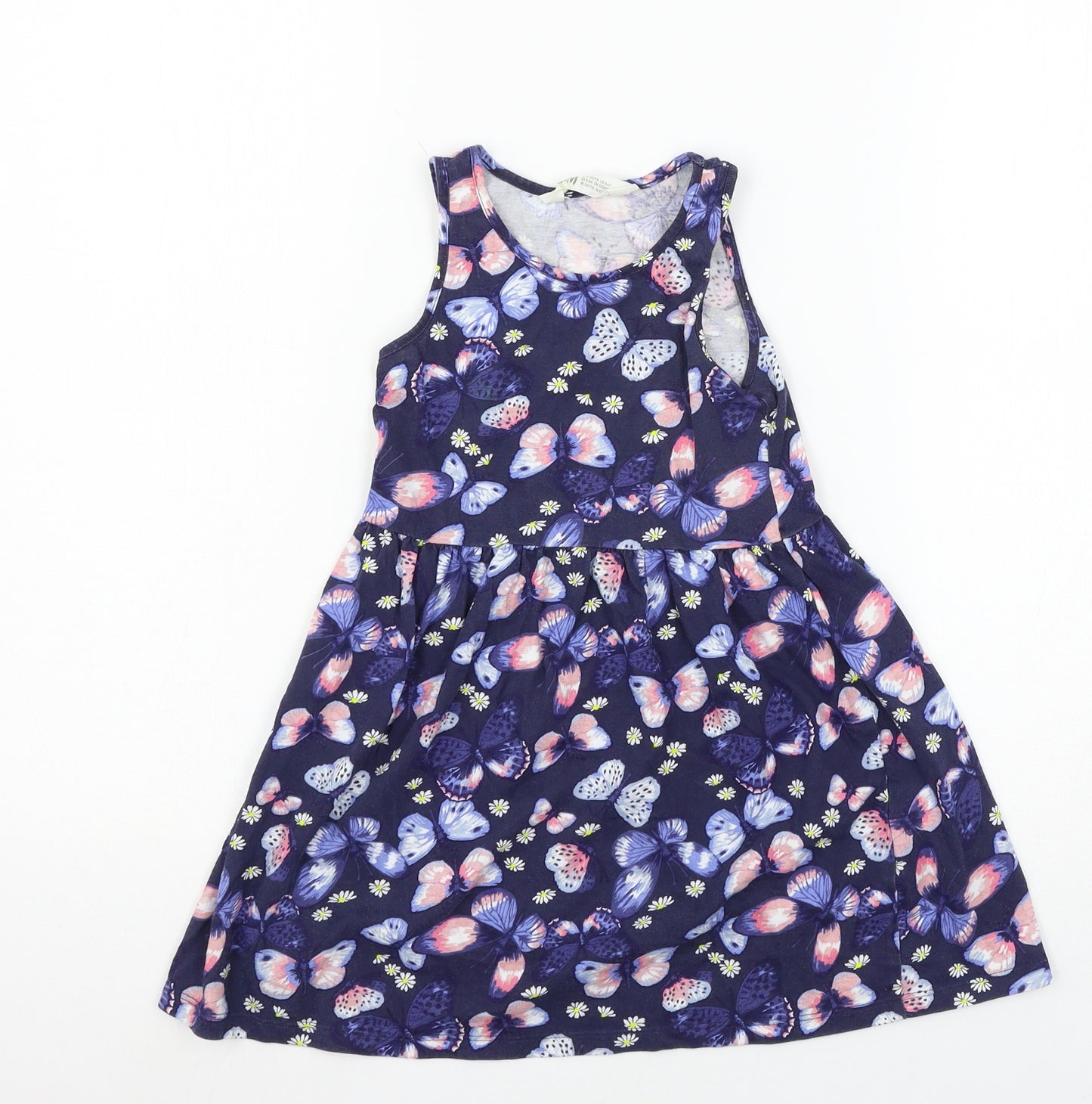 H&M Girls Blue Geometric Jersey Skater Dress  Size 5-6 Years  - Butterflies