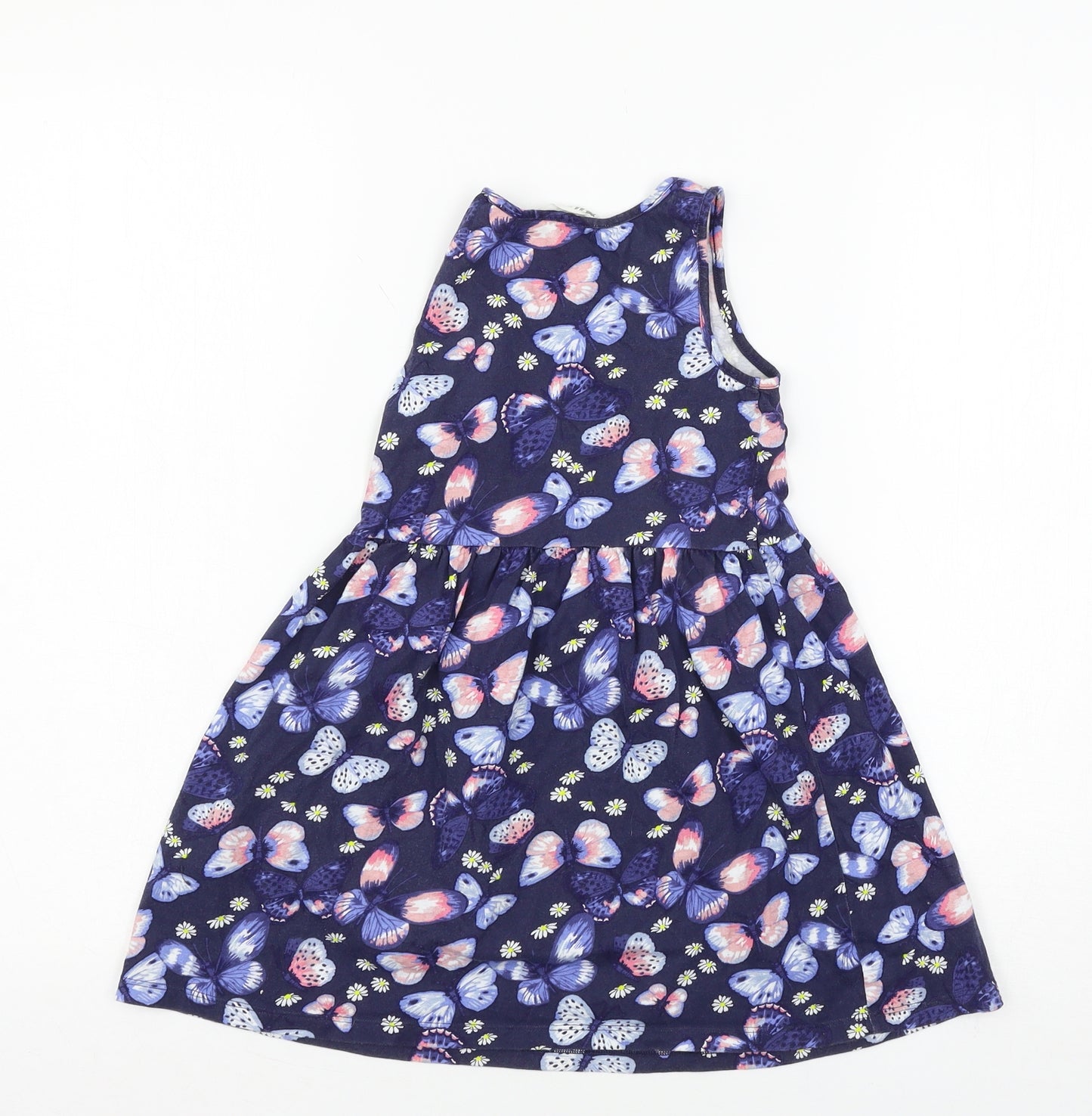 H&M Girls Blue Geometric Jersey Skater Dress  Size 5-6 Years  - Butterflies