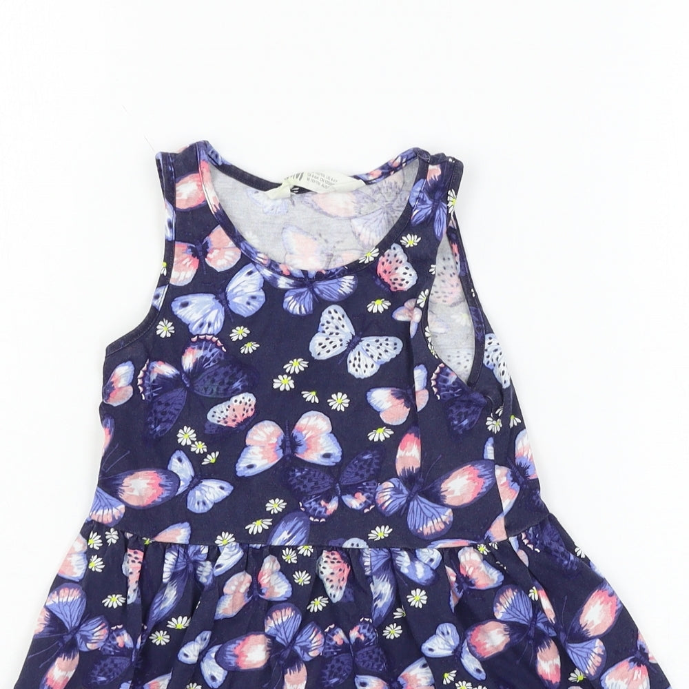 H&M Girls Blue Geometric Jersey Skater Dress  Size 5-6 Years  - Butterflies