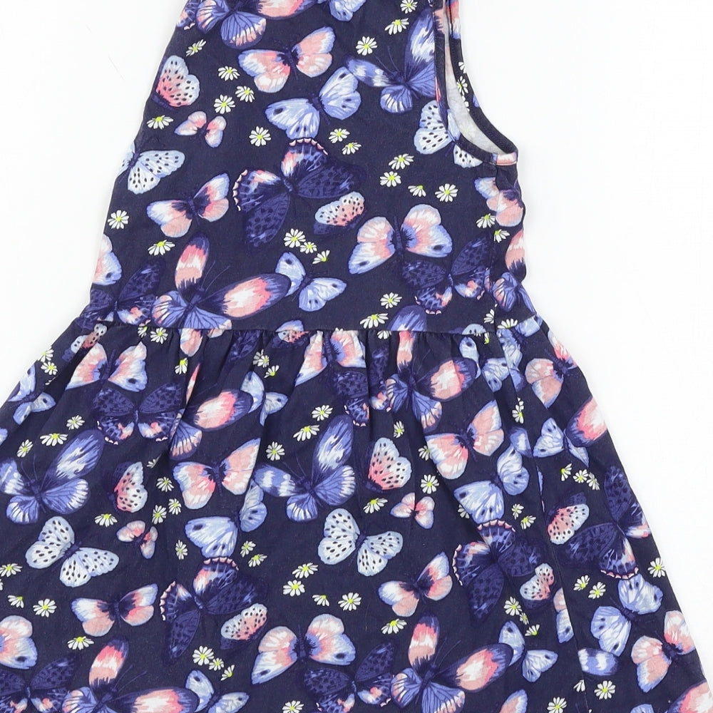 H&M Girls Blue Geometric Jersey Skater Dress  Size 5-6 Years  - Butterflies