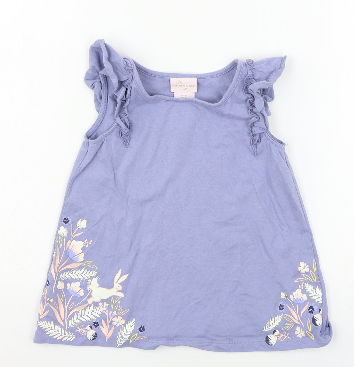 Savannah Girls Blue Floral Jersey Basic T-Shirt Size 4 Years