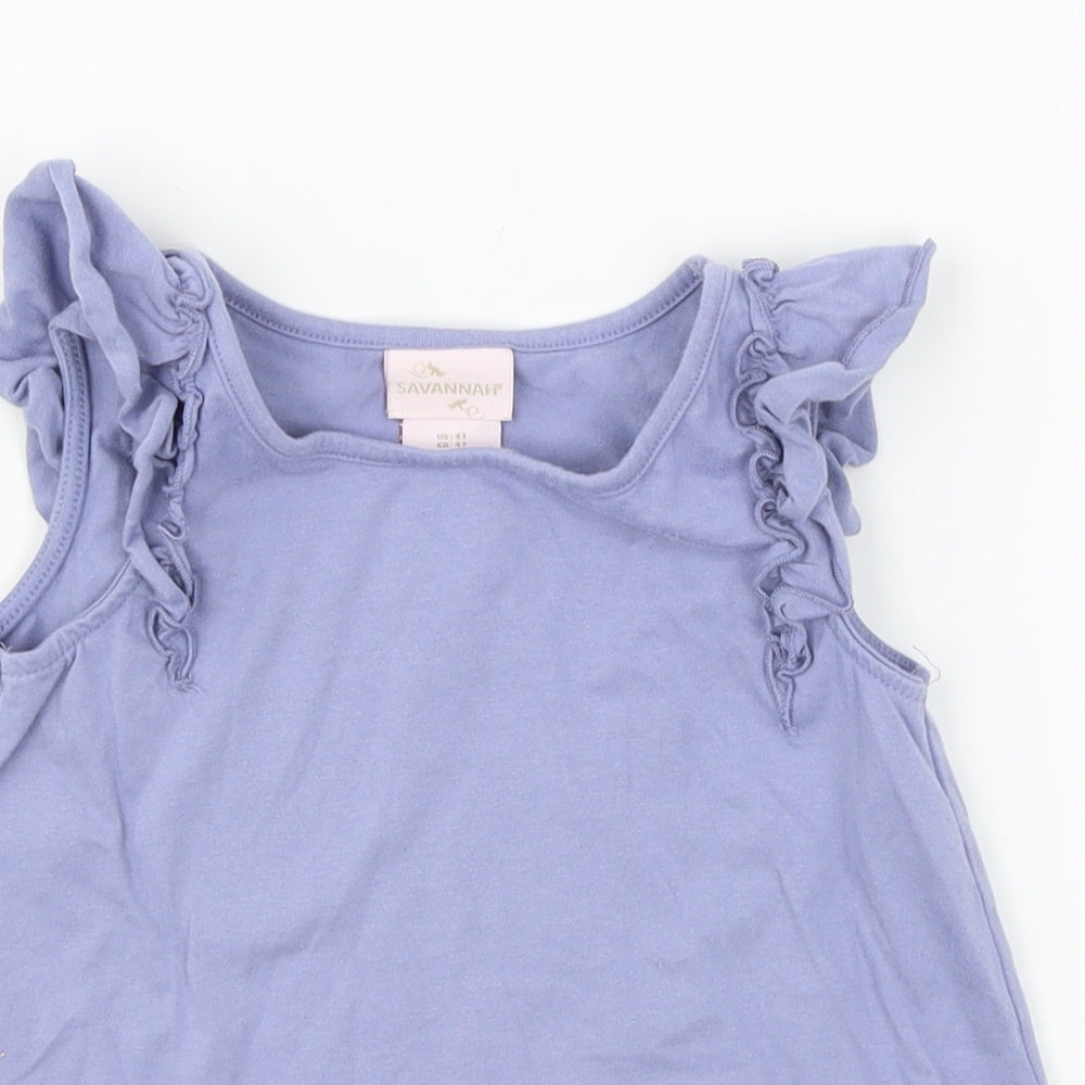 Savannah Girls Blue Floral Jersey Basic T-Shirt Size 4 Years