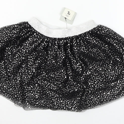 TU Girls Black Polka Dot Mesh Flare Skirt Size 4 Years