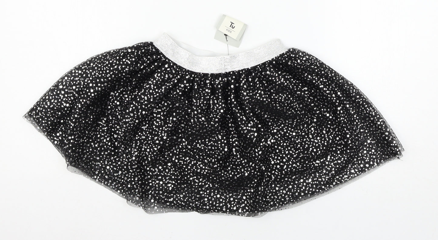 TU Girls Black Polka Dot Mesh Flare Skirt Size 4 Years
