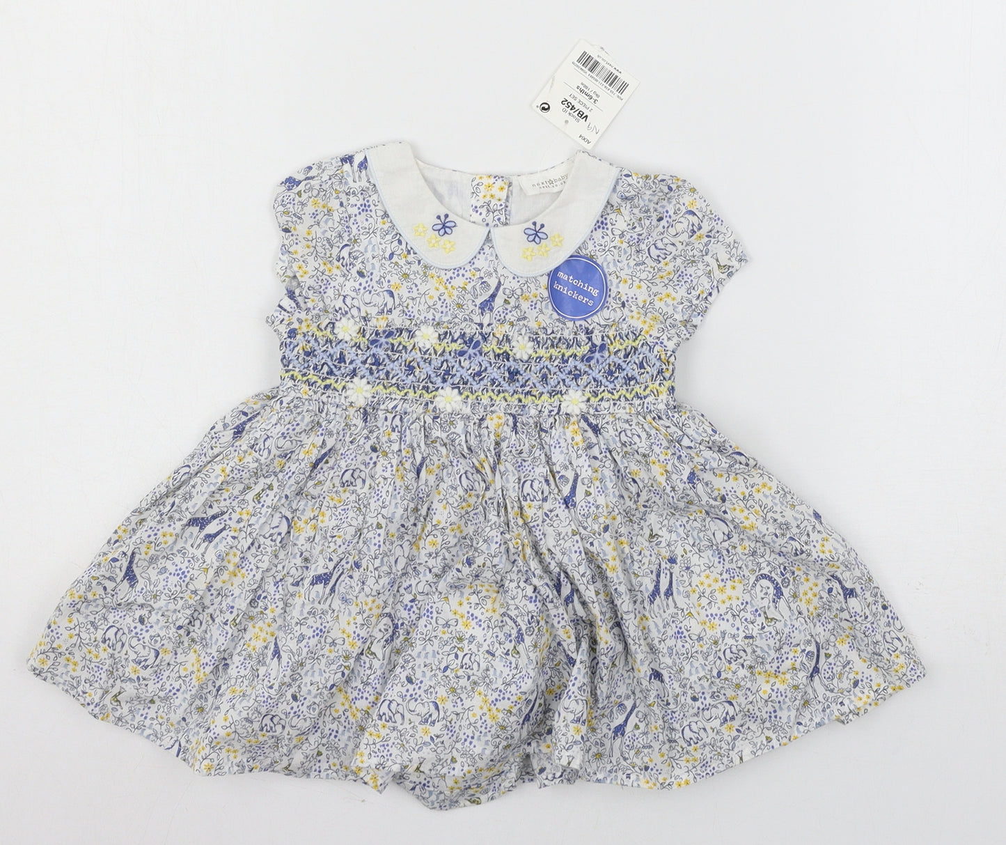 NEXT Girls Blue Floral  T-Shirt Dress  Size 3-6 Months