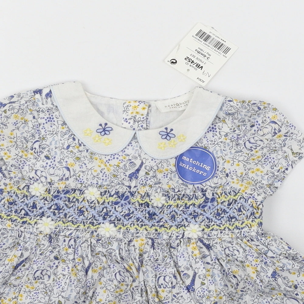 NEXT Girls Blue Floral  T-Shirt Dress  Size 3-6 Months