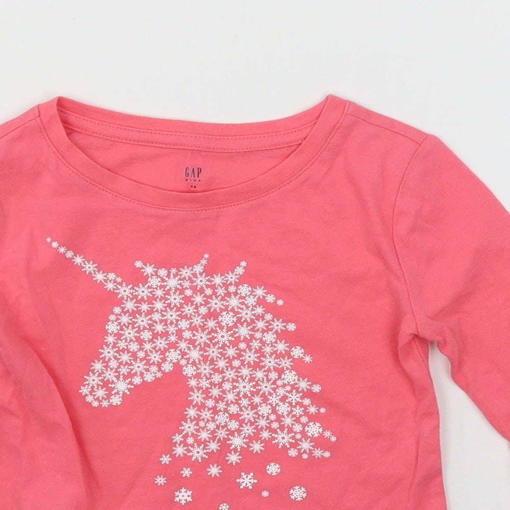 Gap Girls Pink  Jersey Basic T-Shirt Size 4-5 Years  - Unicorn