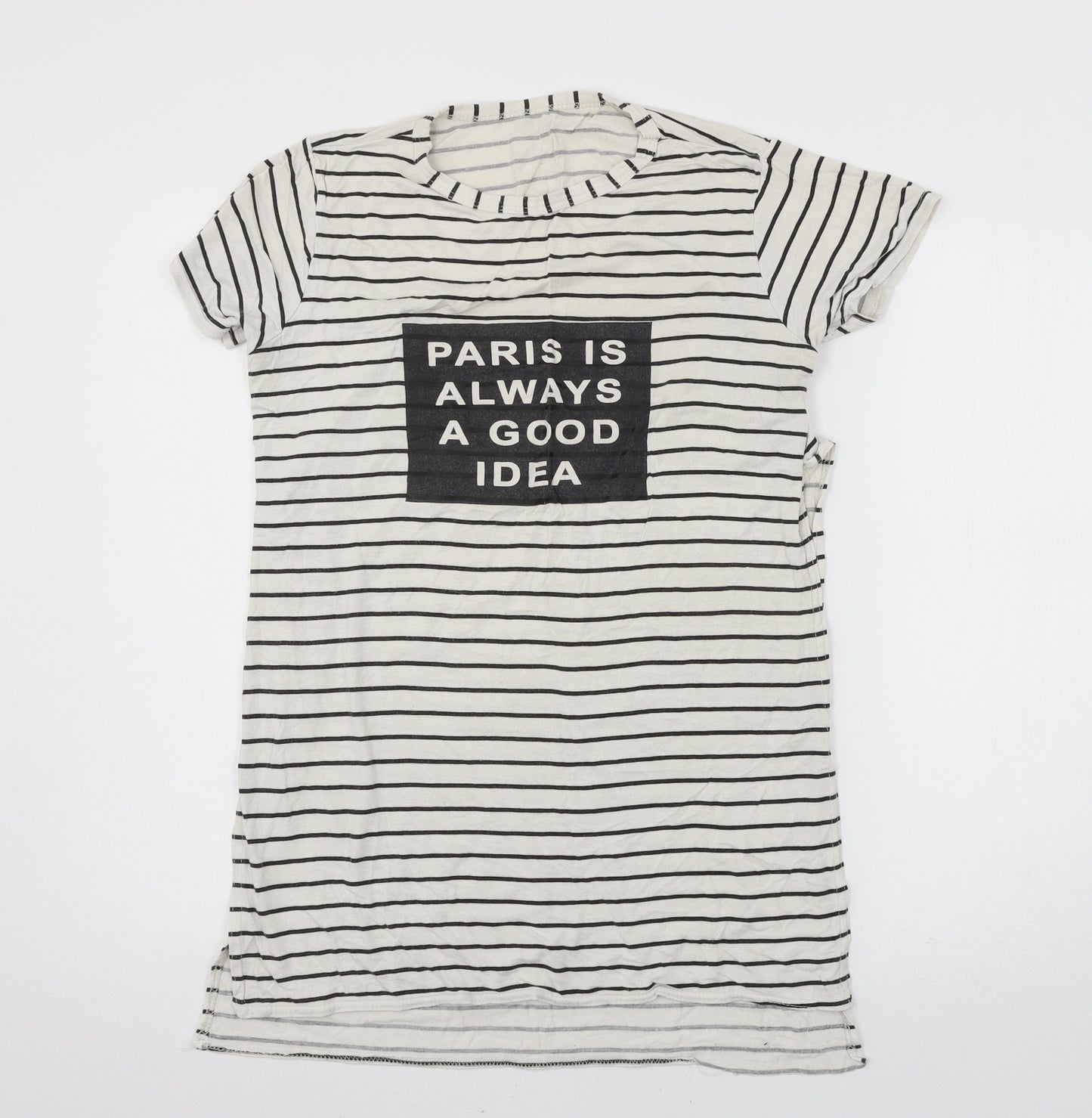 Preworn Womens Ivory Striped Jersey Basic T-Shirt Size M  - Paris