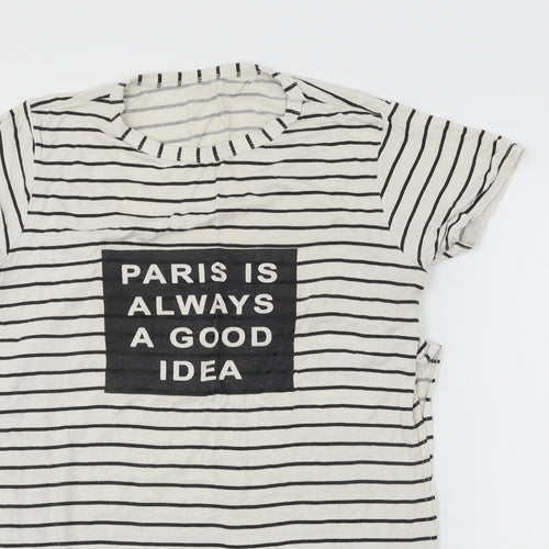 Preworn Womens Ivory Striped Jersey Basic T-Shirt Size M  - Paris
